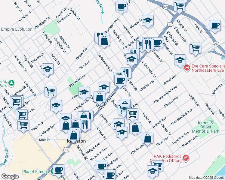 map of restaurants, bars, coffee shops, grocery stores, and more near 31 Reynolds St in Kingston