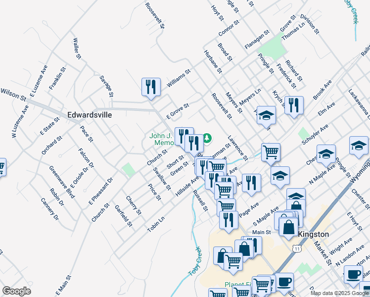 map of restaurants, bars, coffee shops, grocery stores, and more near 623 Main Street in Edwardsville