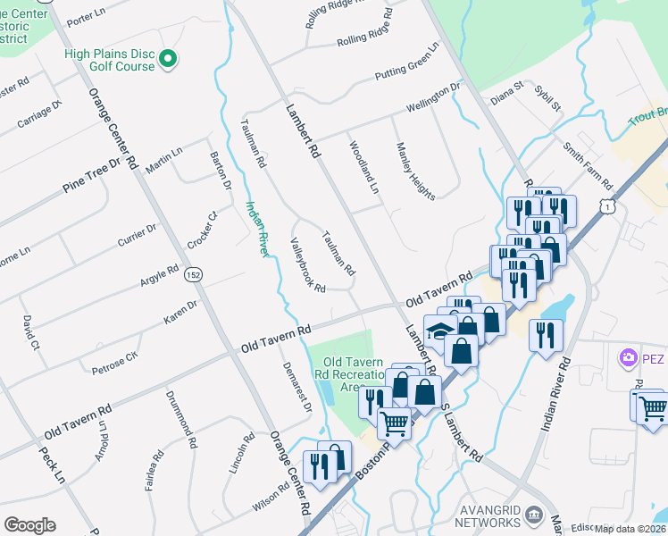 map of restaurants, bars, coffee shops, grocery stores, and more near 365 Taulman Road in Orange