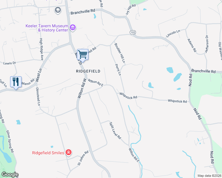 map of restaurants, bars, coffee shops, grocery stores, and more near 8 Huckleberry Lane in Ridgefield