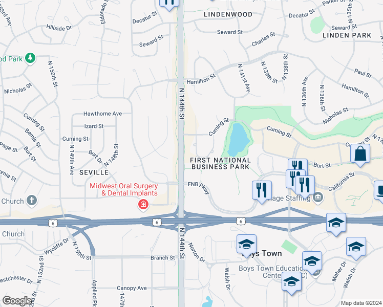 map of restaurants, bars, coffee shops, grocery stores, and more near 852 North 143rd Court in Omaha