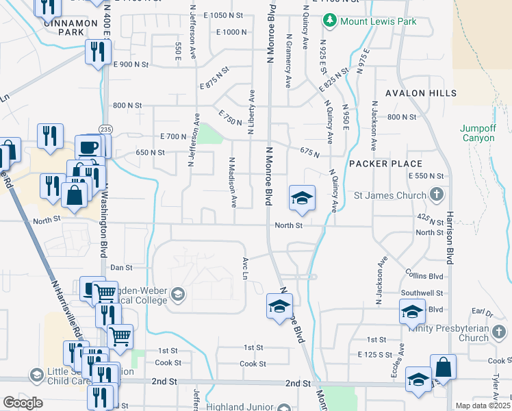 map of restaurants, bars, coffee shops, grocery stores, and more near 494 North Liberty Avenue in Ogden