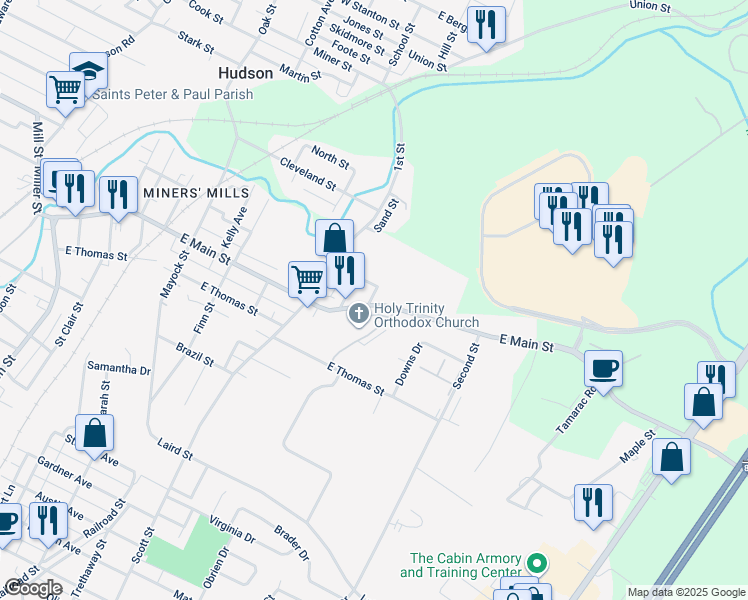 map of restaurants, bars, coffee shops, grocery stores, and more near 16 Huff St in Wilkes-Barre