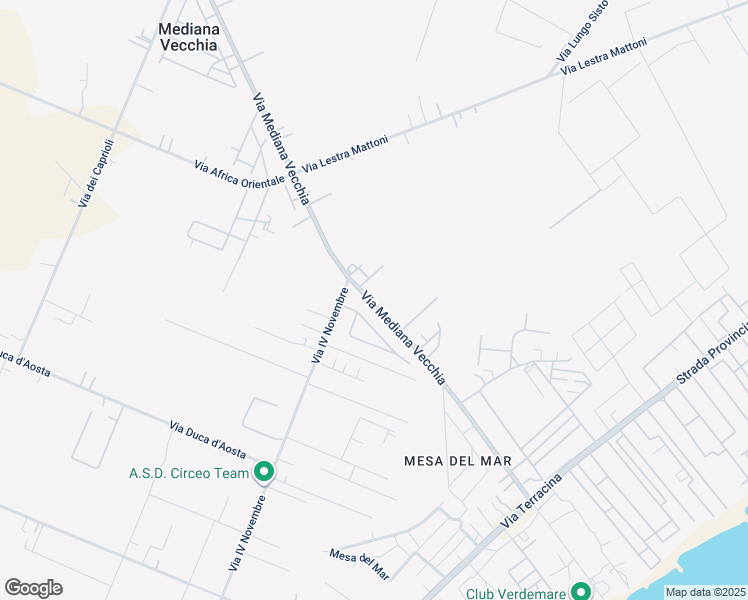 map of restaurants, bars, coffee shops, grocery stores, and more near 35 Via Mediana Vecchia in San Felice Circeo