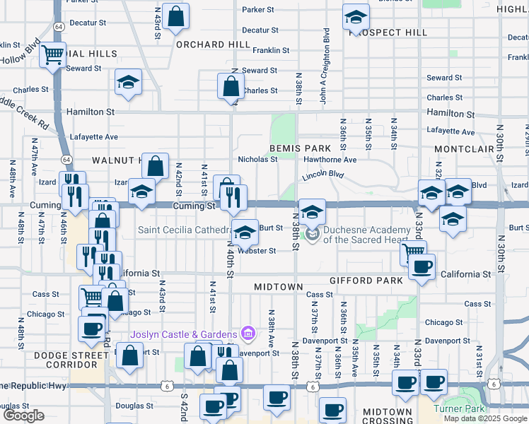map of restaurants, bars, coffee shops, grocery stores, and more near 3903 Nebraska 64 in Omaha