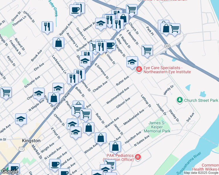 map of restaurants, bars, coffee shops, grocery stores, and more near 586 Rutter Avenue in Kingston
