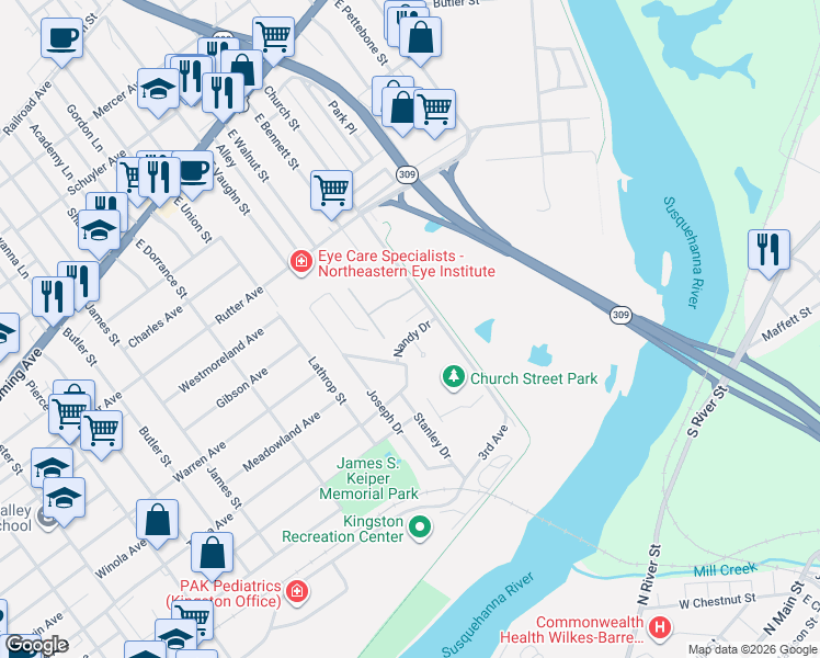 map of restaurants, bars, coffee shops, grocery stores, and more near 11 Holiday Drive in Kingston