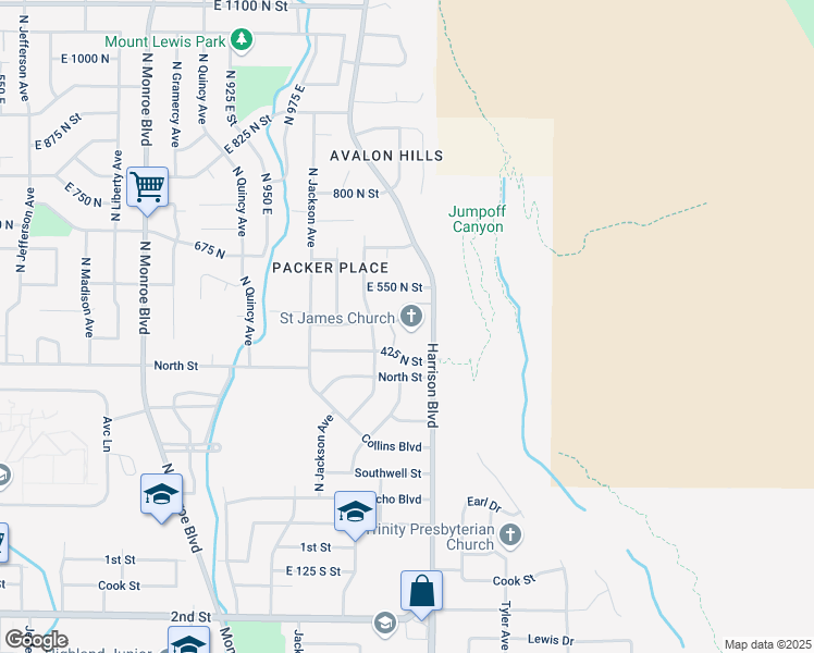 map of restaurants, bars, coffee shops, grocery stores, and more near 495 North Harrison Boulevard in Ogden