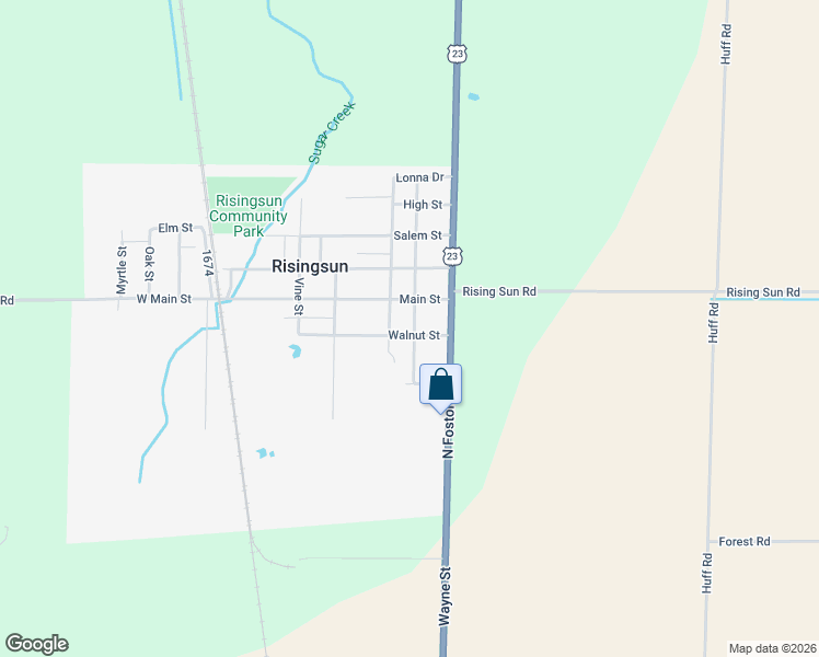 map of restaurants, bars, coffee shops, grocery stores, and more near 112 Luther Street in Risingsun