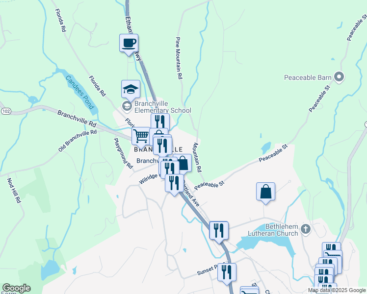 map of restaurants, bars, coffee shops, grocery stores, and more near 46 West Branchville Road in Ridgefield