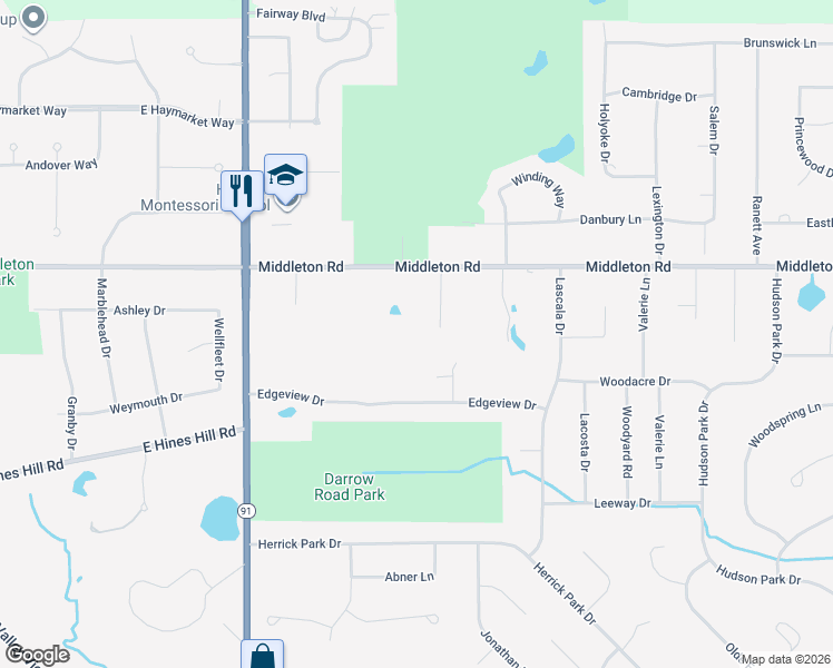 map of restaurants, bars, coffee shops, grocery stores, and more near 2200 Middleton Rd in Hudson