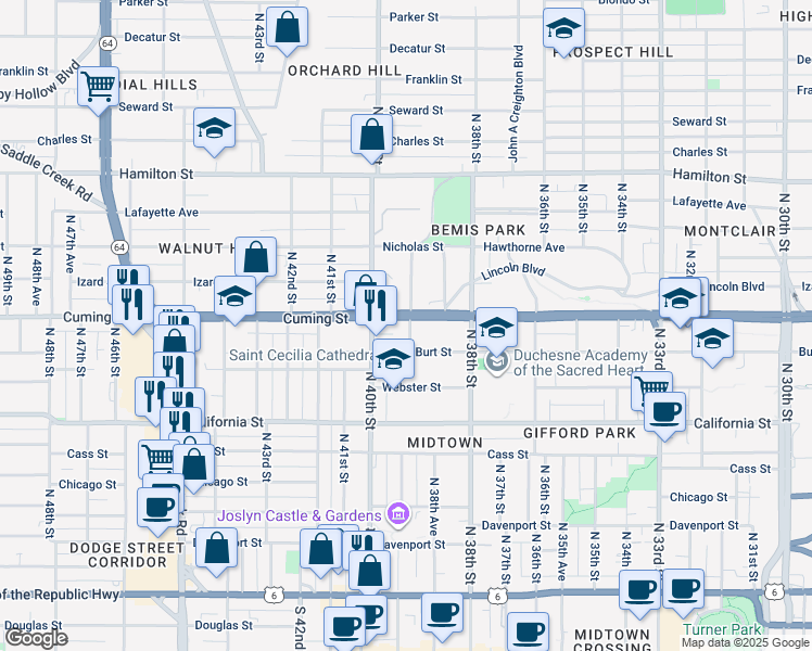 map of restaurants, bars, coffee shops, grocery stores, and more near 3903 Nebraska 64 in Omaha