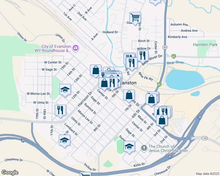 map of restaurants, bars, coffee shops, grocery stores, and more near 127 10th Street in Evanston