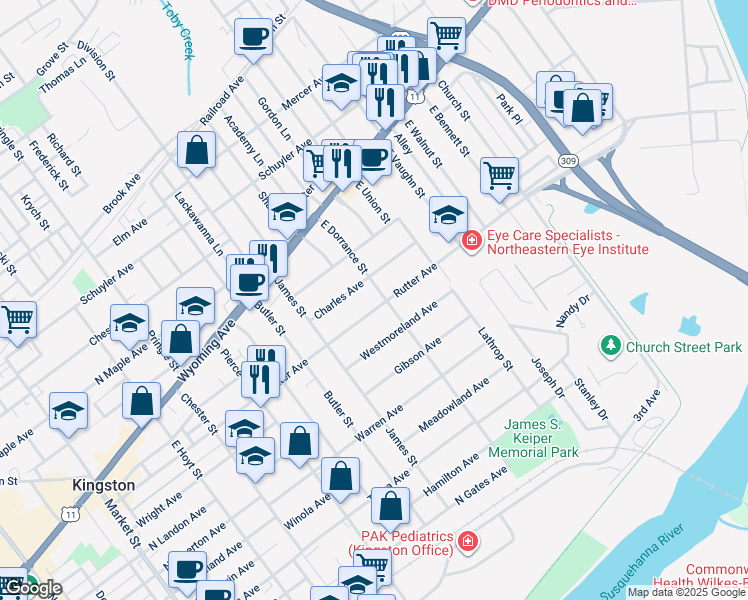 map of restaurants, bars, coffee shops, grocery stores, and more near 586 Rutter Avenue in Kingston