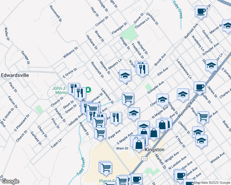 map of restaurants, bars, coffee shops, grocery stores, and more near 84 Roosevelt Street in Edwardsville
