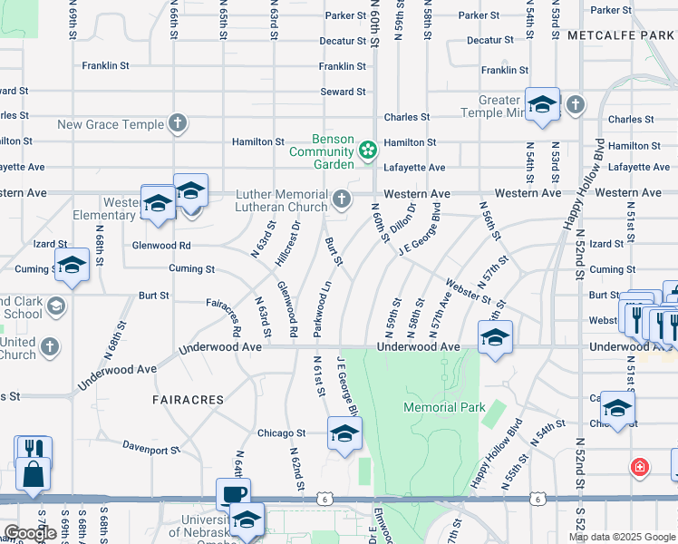 map of restaurants, bars, coffee shops, grocery stores, and more near 814 Dillon Drive in Omaha