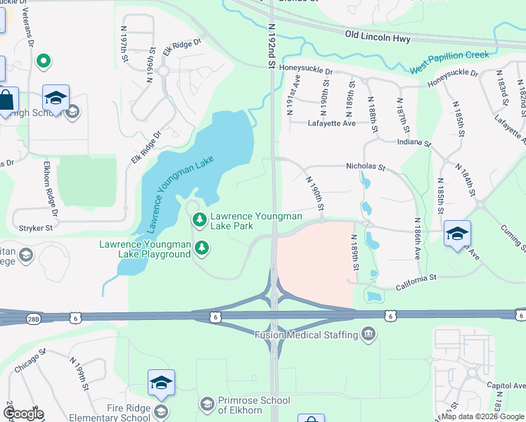 map of restaurants, bars, coffee shops, grocery stores, and more near 910 North 192nd Street in Omaha