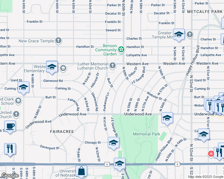 map of restaurants, bars, coffee shops, grocery stores, and more near 814 Dillon Drive in Omaha