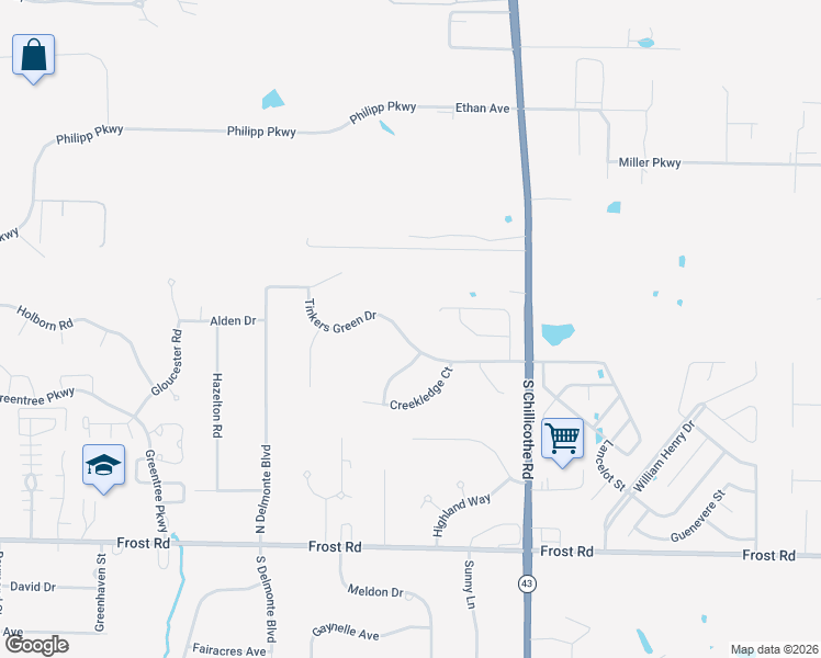 map of restaurants, bars, coffee shops, grocery stores, and more near 1213 Tinkers Green Dr in Streetsboro
