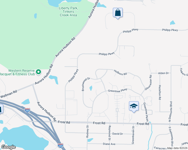 map of restaurants, bars, coffee shops, grocery stores, and more near 757 Holborn Road in Streetsboro