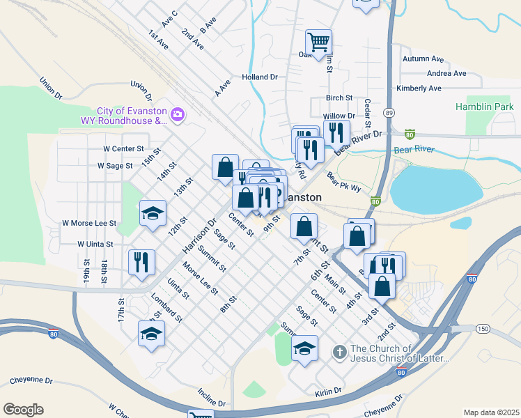 map of restaurants, bars, coffee shops, grocery stores, and more near 127 10th Street in Evanston