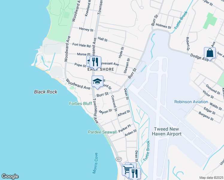 map of restaurants, bars, coffee shops, grocery stores, and more near 365 Concord Street in East Haven