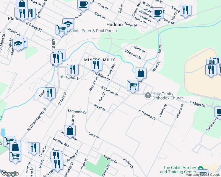 map of restaurants, bars, coffee shops, grocery stores, and more near 204 East Thomas Street in Wilkes-Barre
