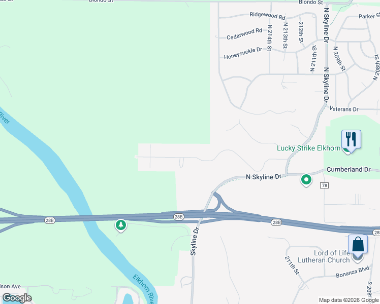 map of restaurants, bars, coffee shops, grocery stores, and more near 21614 Chancellor Road in Omaha