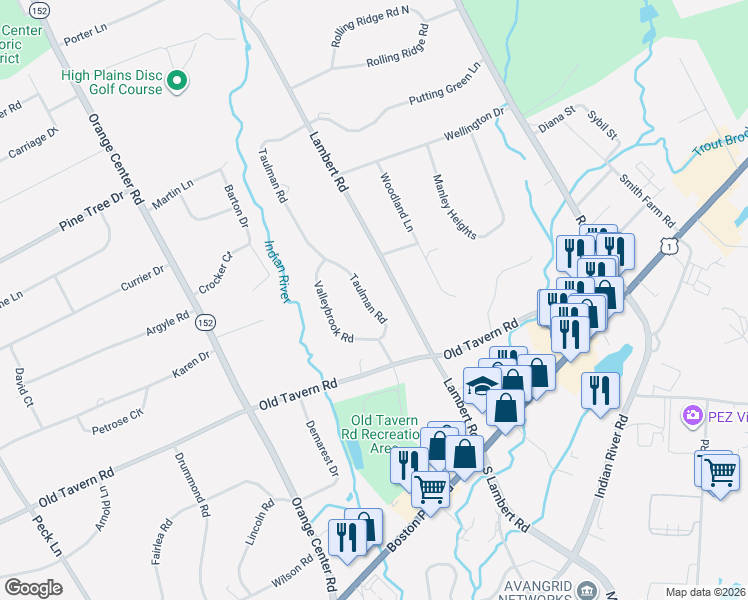 map of restaurants, bars, coffee shops, grocery stores, and more near 365 Taulman Road in Orange