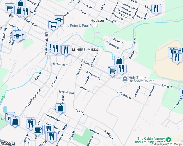 map of restaurants, bars, coffee shops, grocery stores, and more near 204 East Thomas Street in Wilkes-Barre