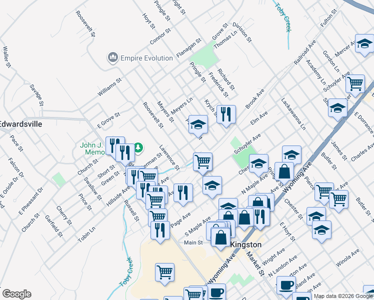 map of restaurants, bars, coffee shops, grocery stores, and more near 37 Meyers Court in Wilkes-Barre