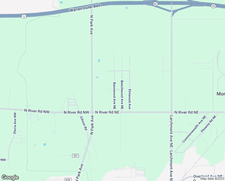 map of restaurants, bars, coffee shops, grocery stores, and more near 3616 Basswood Avenue Northeast in Warren