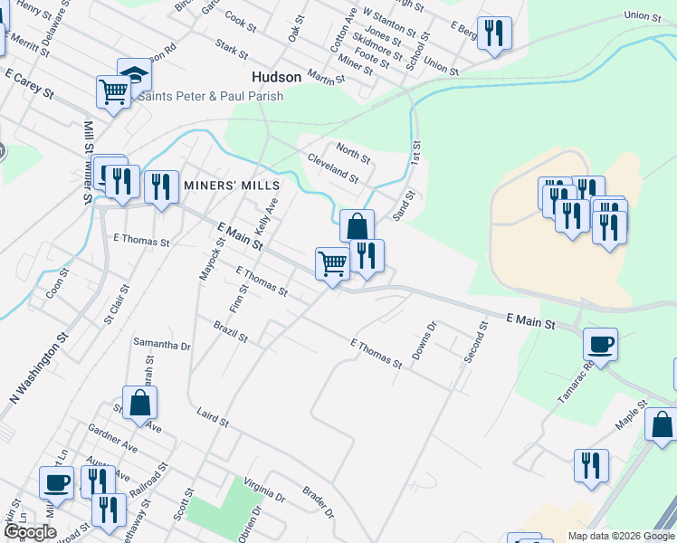 map of restaurants, bars, coffee shops, grocery stores, and more near 1497 Scott Street in Wilkes-Barre