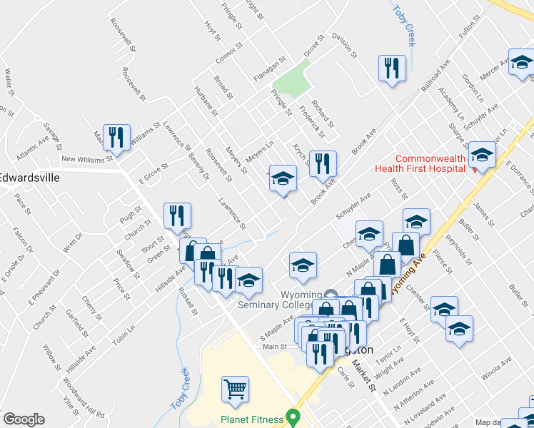 map of restaurants, bars, coffee shops, grocery stores, and more near 183 Zerby Avenue in Kingston