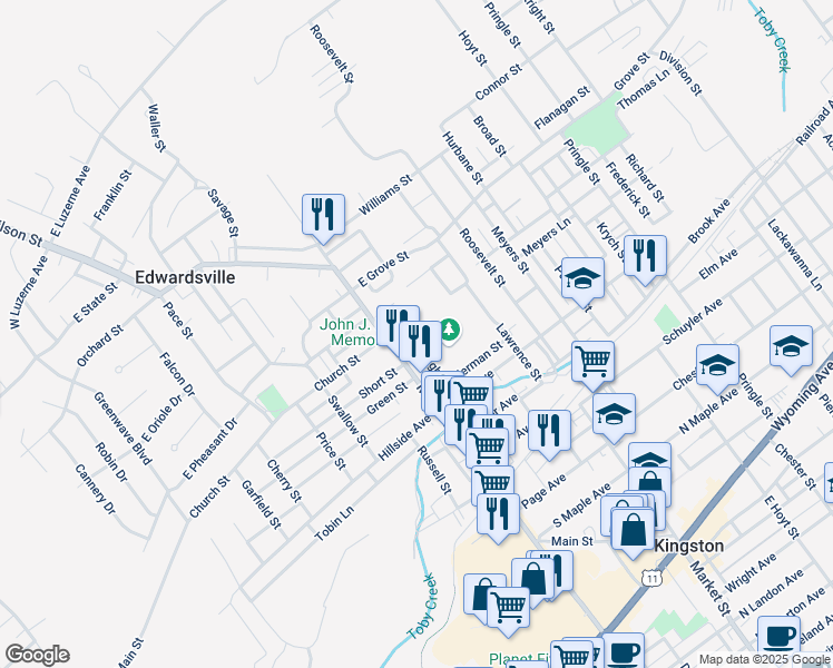 map of restaurants, bars, coffee shops, grocery stores, and more near 623 Main Street in Edwardsville