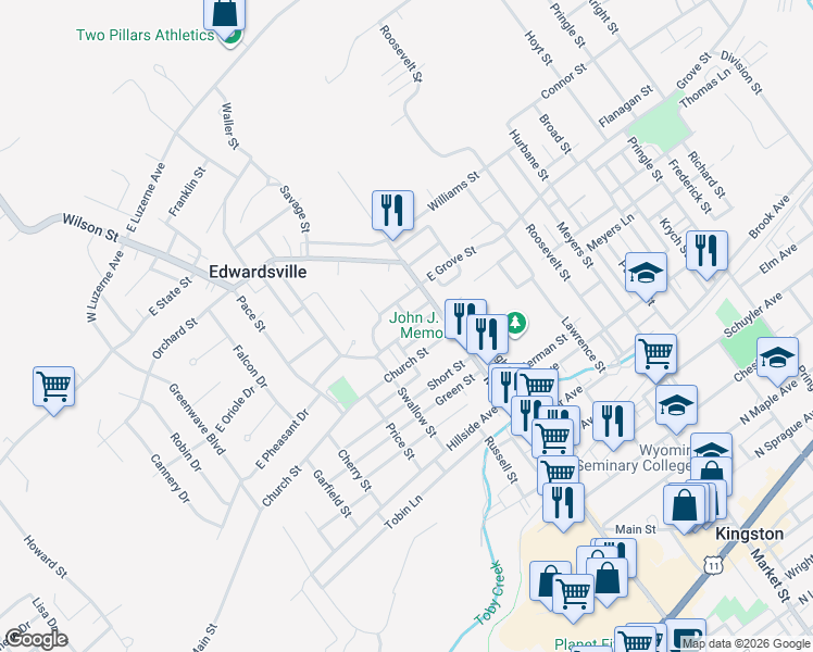 map of restaurants, bars, coffee shops, grocery stores, and more near 37 Pugh Street in Kingston