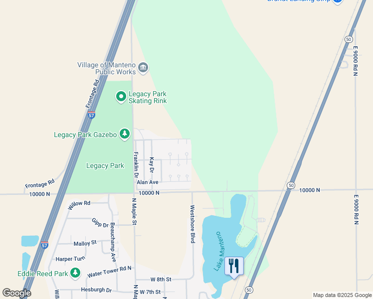 map of restaurants, bars, coffee shops, grocery stores, and more near 163 Jaclyn Court in Manteno