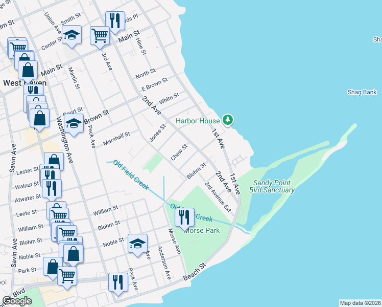 map of restaurants, bars, coffee shops, grocery stores, and more near 15 Marion Street in West Haven