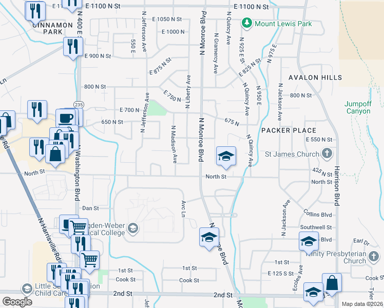 map of restaurants, bars, coffee shops, grocery stores, and more near 494 N Liberty Ave in Ogden
