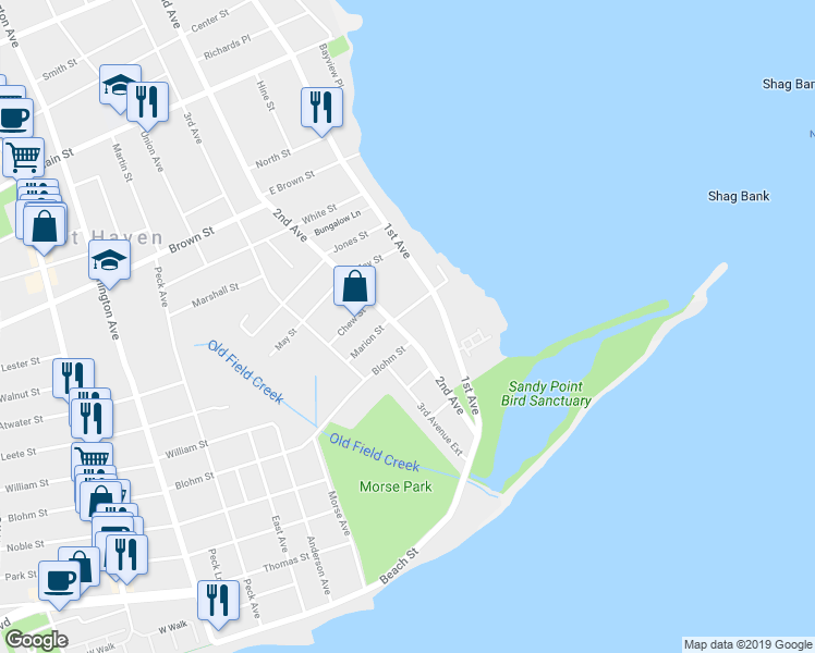 map of restaurants, bars, coffee shops, grocery stores, and more near 153 2nd Avenue in West Haven