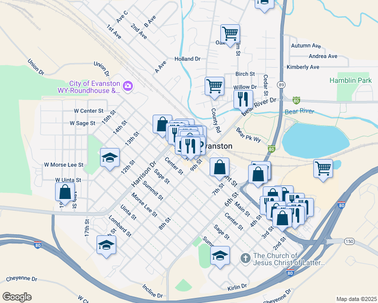 map of restaurants, bars, coffee shops, grocery stores, and more near 127 10th Street in Evanston