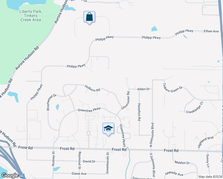 map of restaurants, bars, coffee shops, grocery stores, and more near 885 Holborn Rd in Streetsboro