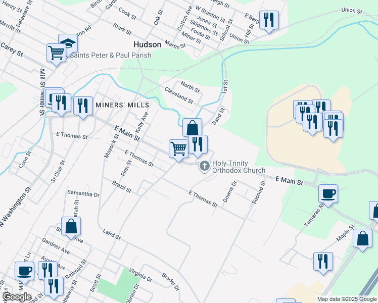 map of restaurants, bars, coffee shops, grocery stores, and more near 1497 Scott Street in Wilkes-Barre