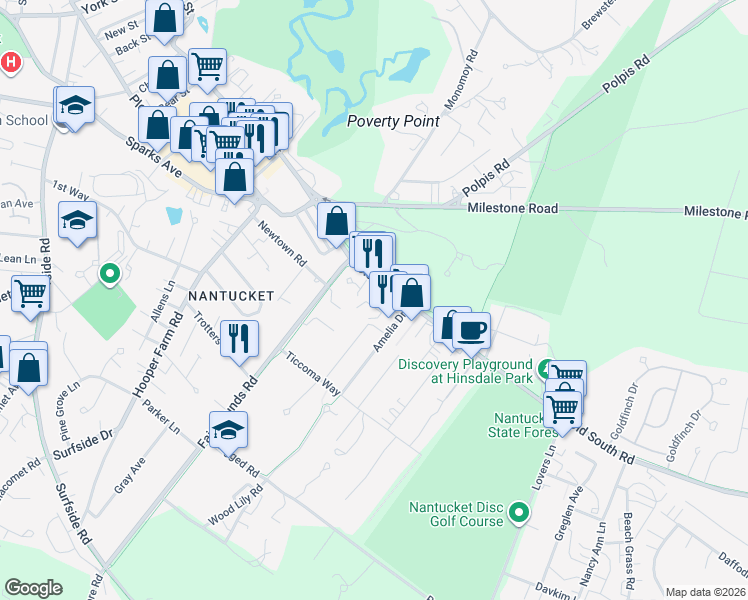 map of restaurants, bars, coffee shops, grocery stores, and more near 17 Old South Road in Nantucket
