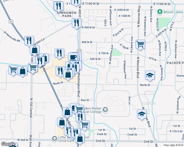 map of restaurants, bars, coffee shops, grocery stores, and more near 482 East 475 North in Ogden