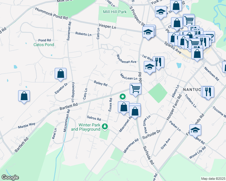 map of restaurants, bars, coffee shops, grocery stores, and more near 4 Cedar Circle in Nantucket