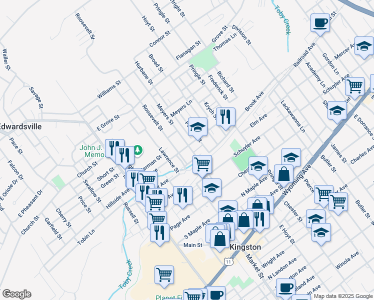 map of restaurants, bars, coffee shops, grocery stores, and more near 37 Meyers Court in Wilkes-Barre