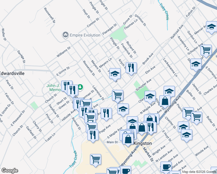 map of restaurants, bars, coffee shops, grocery stores, and more near 37 Meyers Court in Wilkes-Barre