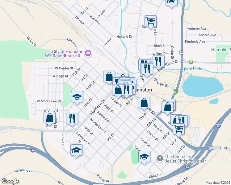 map of restaurants, bars, coffee shops, grocery stores, and more near 1033 Main Street in Evanston
