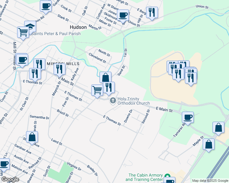 map of restaurants, bars, coffee shops, grocery stores, and more near 16 Huff St in Wilkes-Barre